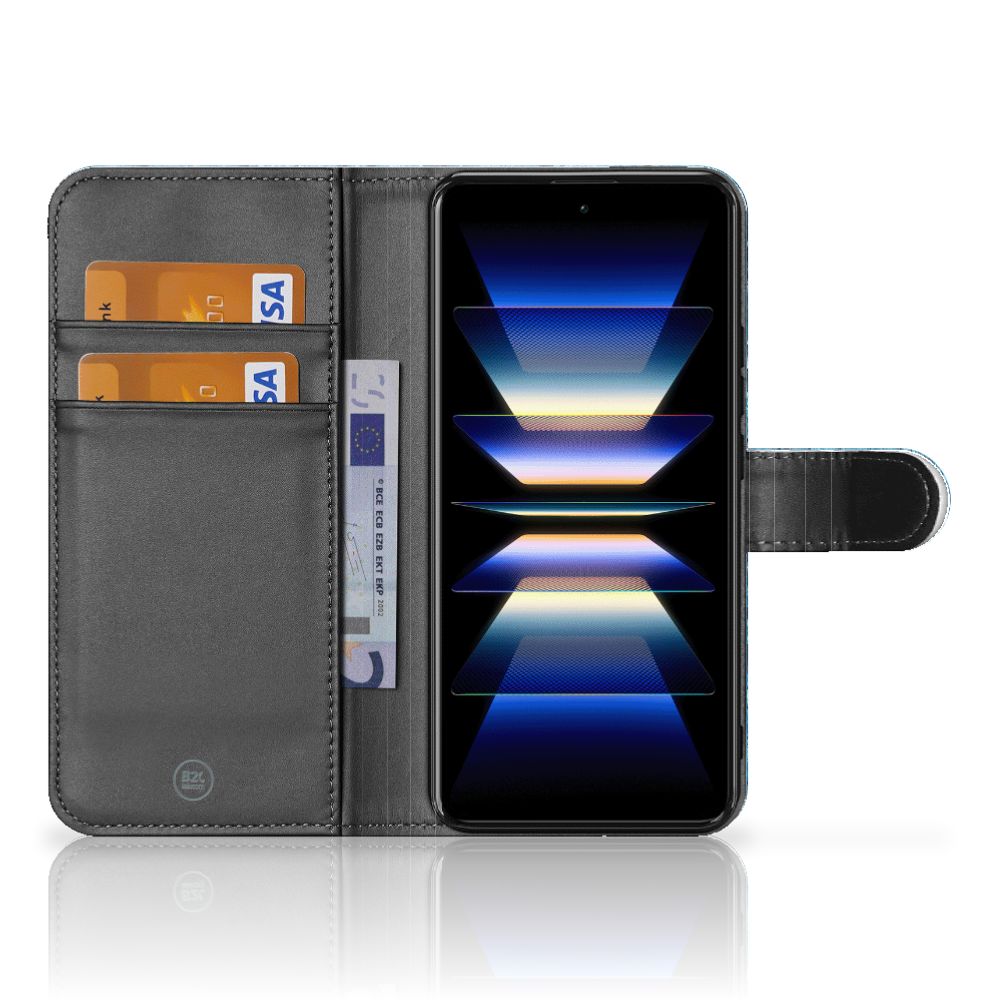 Xiaomi Poco F5 Pro Book Style Case Wood Blue binnenzijde design openhouder