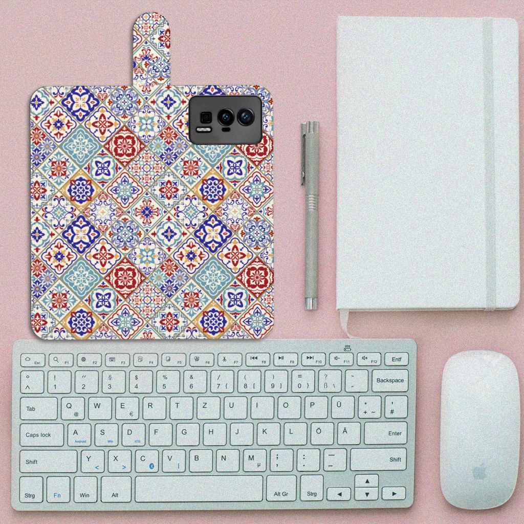 Xiaomi Poco F5 Pro Bookcase Tiles Color boekhoes tegels aanzicht