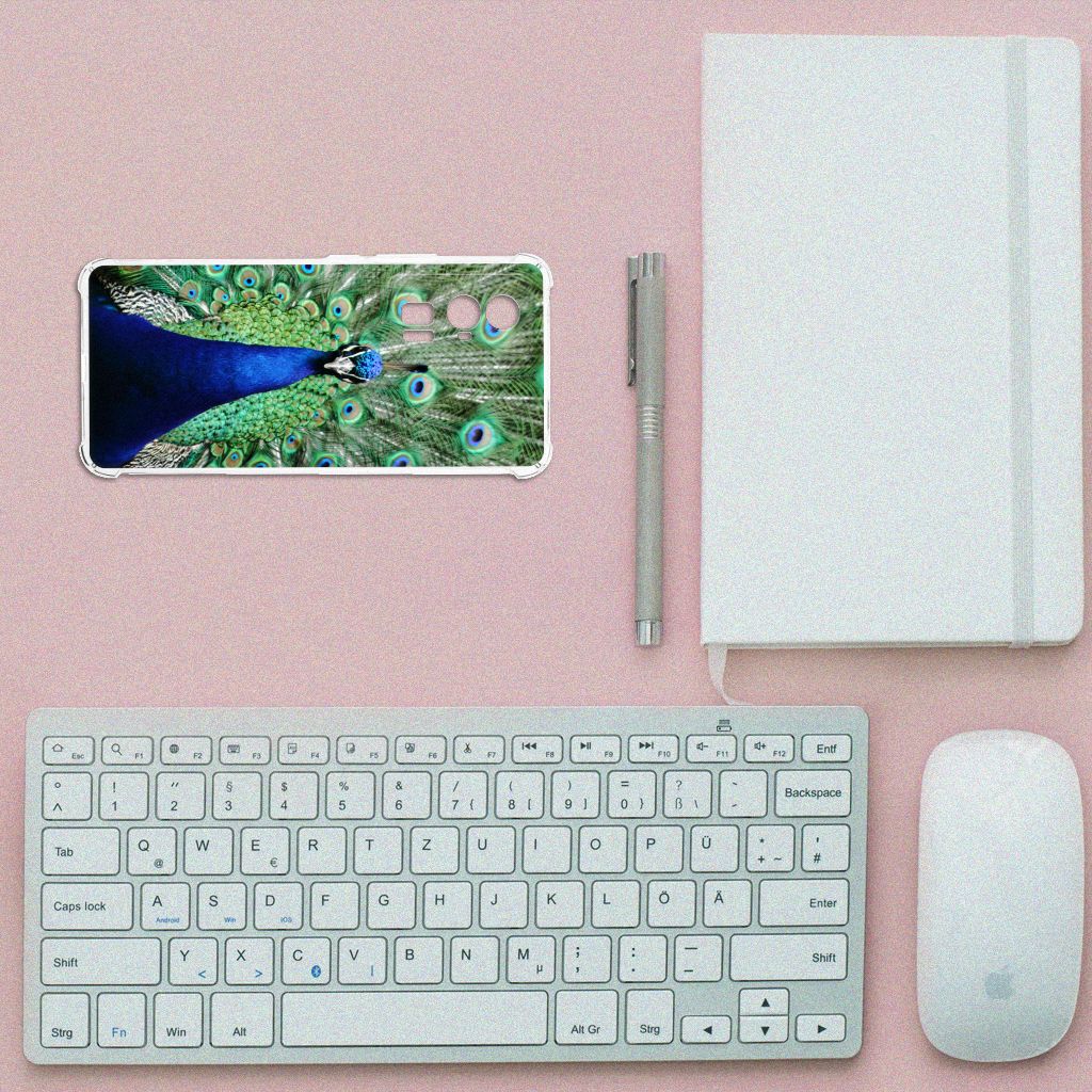 Xiaomi Poco F5 Pro Case Anti-shock Pauw voorkant telefoonhoesje met pauw design op bureau