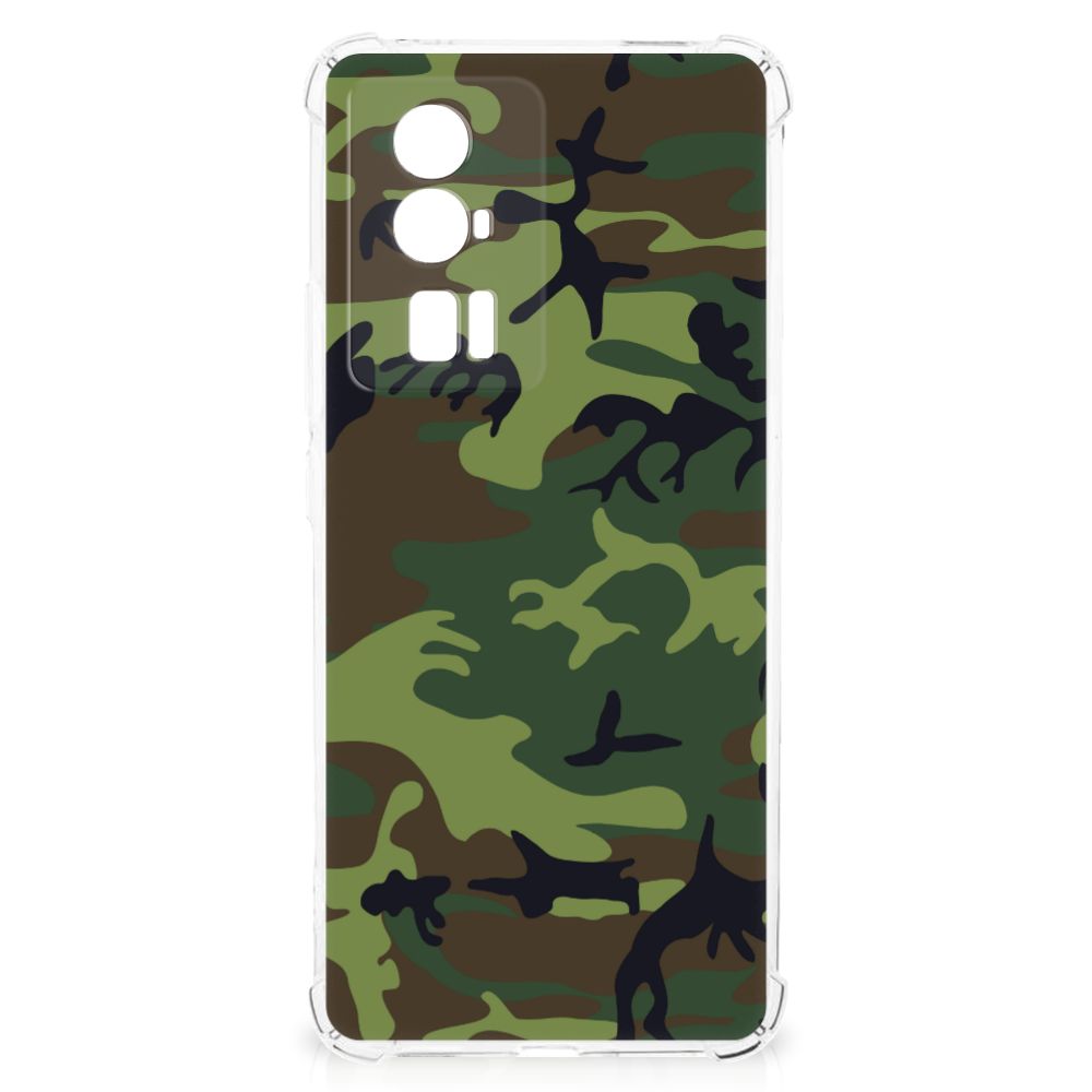 Xiaomi Poco F5 Pro Doorzichtige Silicone Hoesje Army Dark camouflage achteraanzicht
