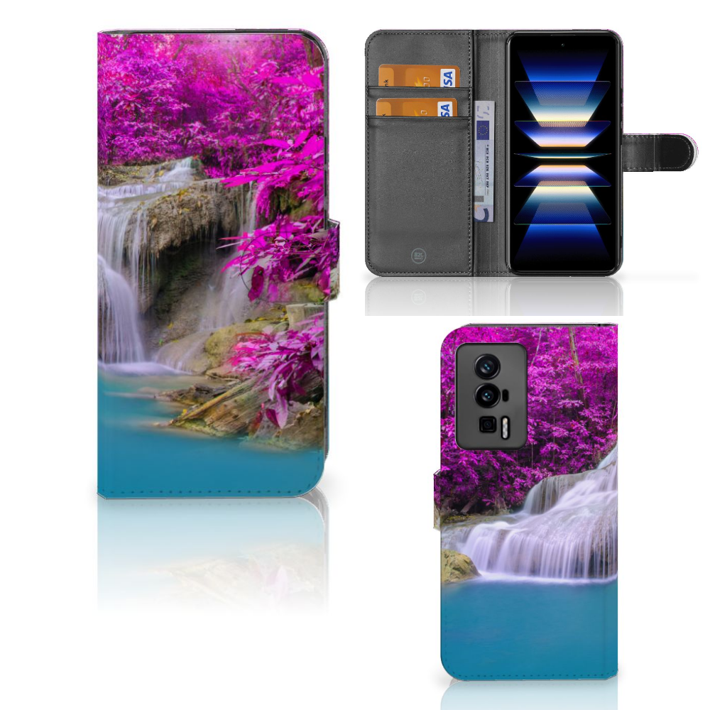 Xiaomi Poco F5 Pro Flip Cover Waterval flipcover waterval paarse bomen beschouwing