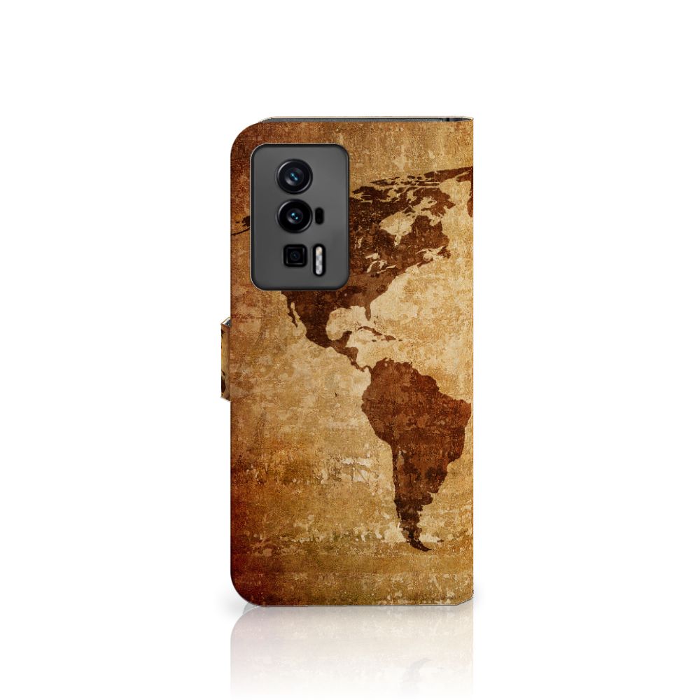 Xiaomi Poco F5 Pro Flip Cover Wereldkaart wereldkaart ontwerp voorkant