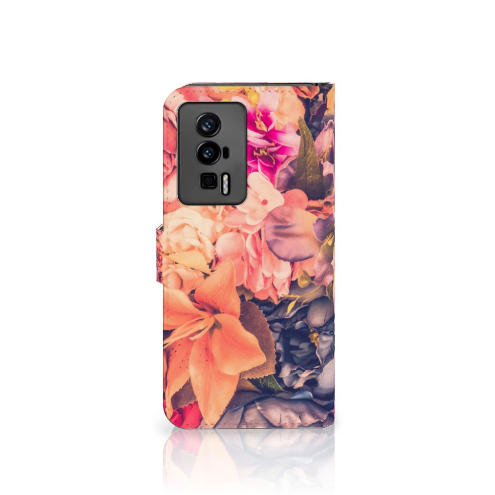 Xiaomi Poco F5 Pro Hoesje Bosje Bloemen boekhoesje bloemen roze oranje paarse