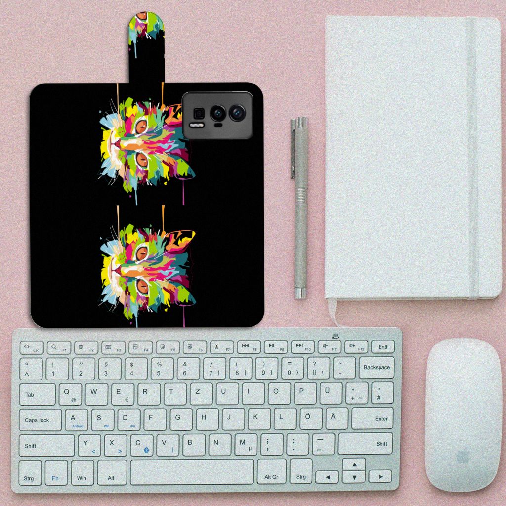 Xiaomi Poco F5 Pro Leuk Hoesje Cat Color kleurrijk ontwerp bovenaanzicht