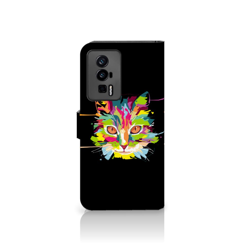 Xiaomi Poco F5 Pro Leuk Hoesje Cat Color kattenhoesje kleurrijk voorkant