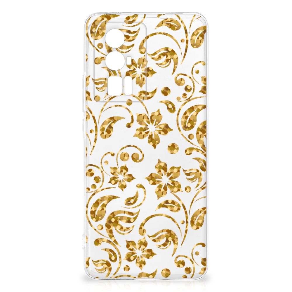 Xiaomi Poco F5 Pro TPU Case Gouden Bloemen design achterkant