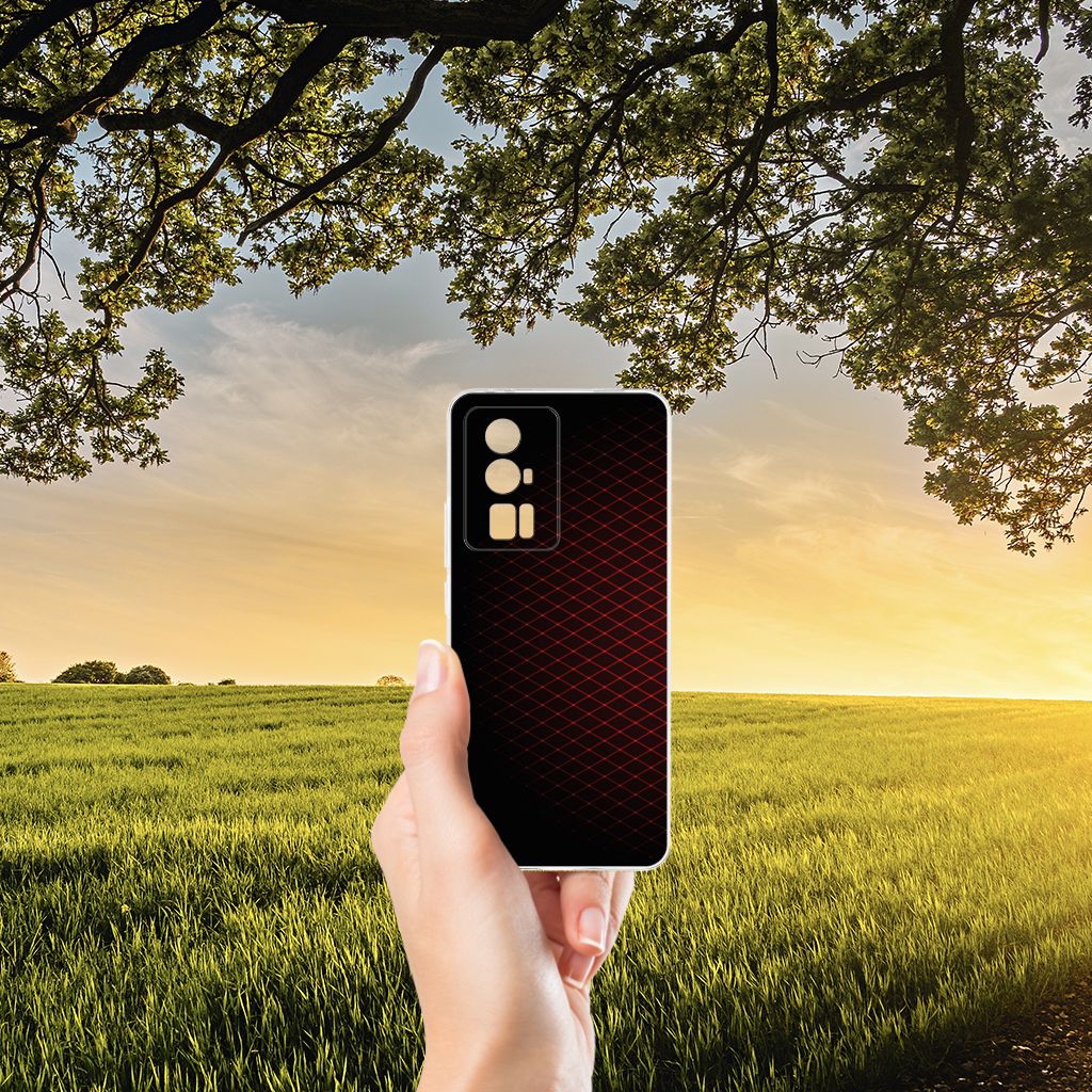 Xiaomi Poco F5 Pro TPU bumper Geruit Rood hand achtergrond natuur