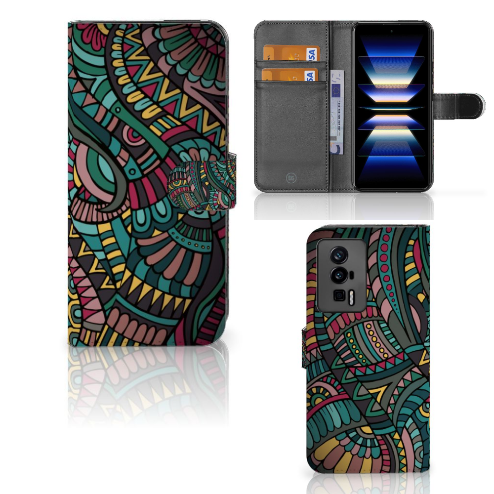 Xiaomi Poco F5 Pro Telefoon Hoesje Aztec telefoonhoesje aztec design aanzicht