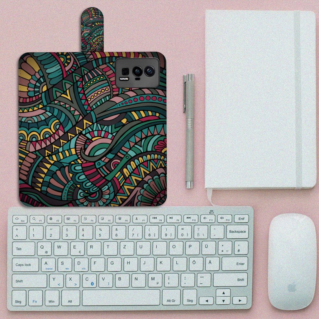 Xiaomi Poco F5 Pro Telefoon Hoesje Aztec designkleur patroon bovenaanzicht