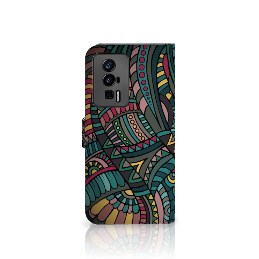 Xiaomi Poco F5 Pro Telefoon Hoesje Aztec telefoonhoesje kunstzinnig design achteraanzicht