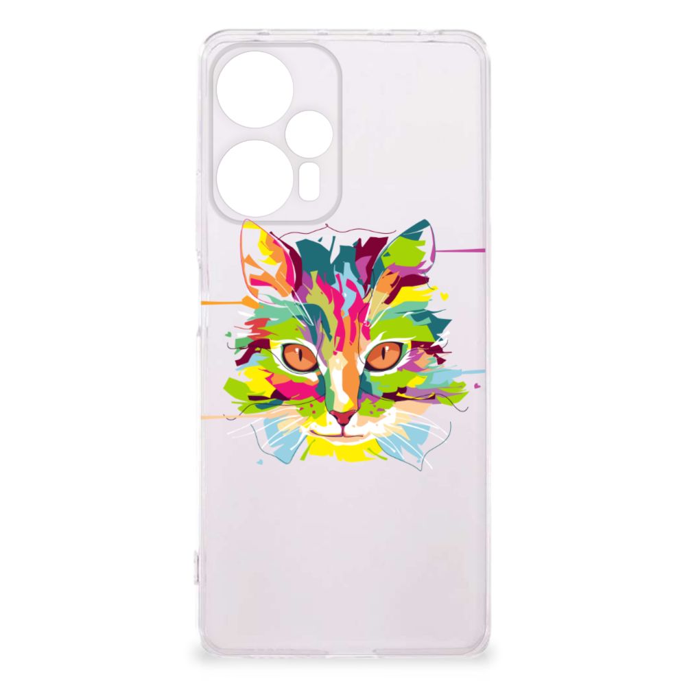 Xiaomi Poco F5 Telefoonhoesje met Naam Cat Color telefoonhoesje cat face design vooraanzicht
