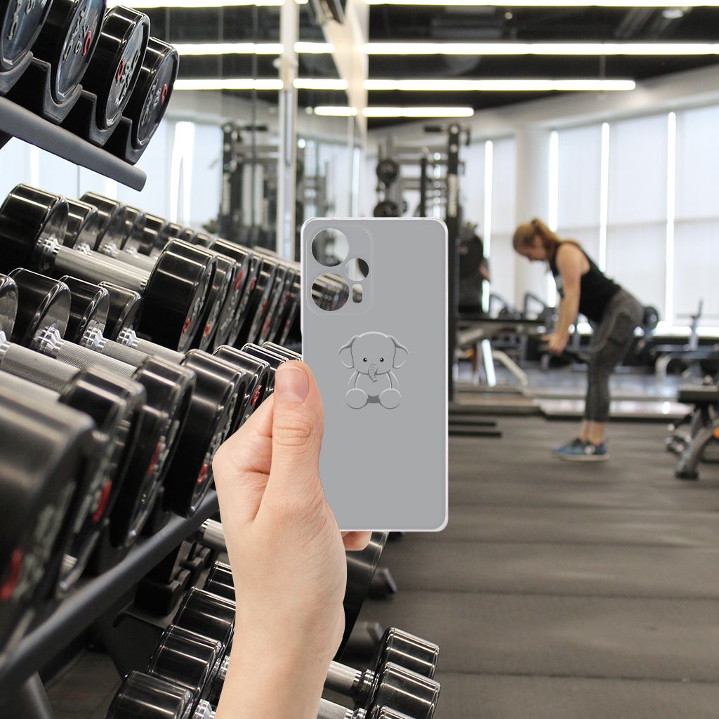 Xiaomi Poco F5 Telefoonhoesje met Naam Grijs Baby Olifant telefoonhoesje baby olifant design achterkant