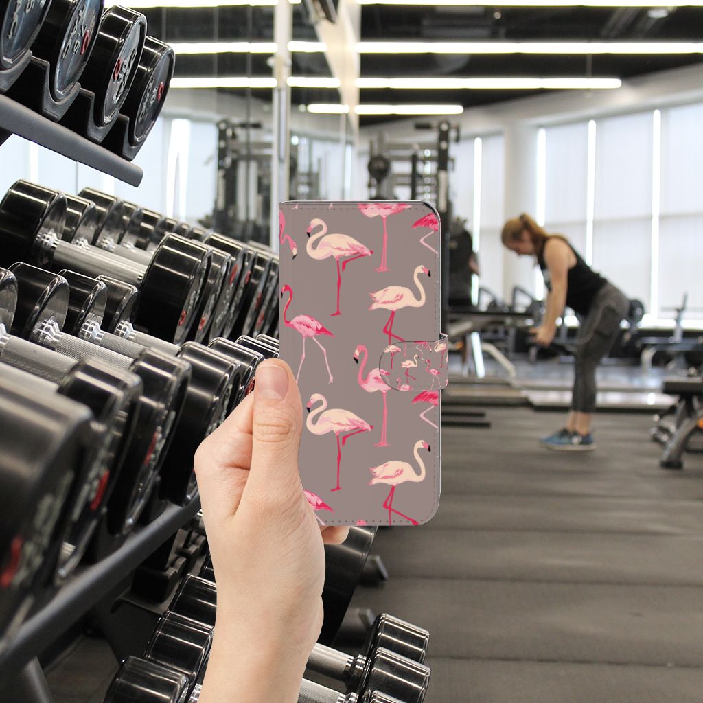 Xiaomi Poco F5 Telefoonhoesje met Pasjes Flamingo telefoonhoesje flamingo design aanzicht