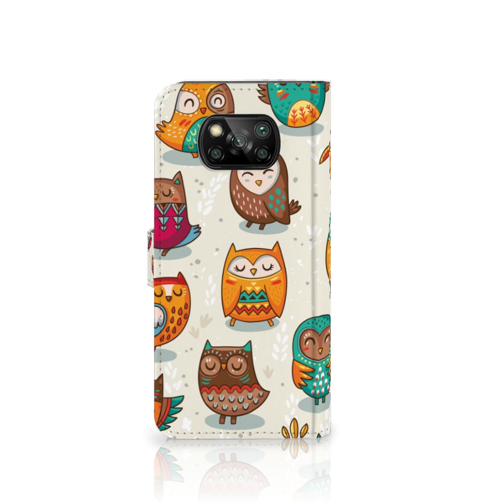 Xiaomi Poco X3 Poco X3 Pro Telefoonhoesje met Pasjes Vrolijke Uilen design vrolijke uilen aanzicht