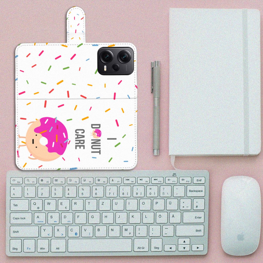 Xiaomi Poco X5 Pro Note 12 Pro 5G Book Cover Donut Roze design donut voorkant