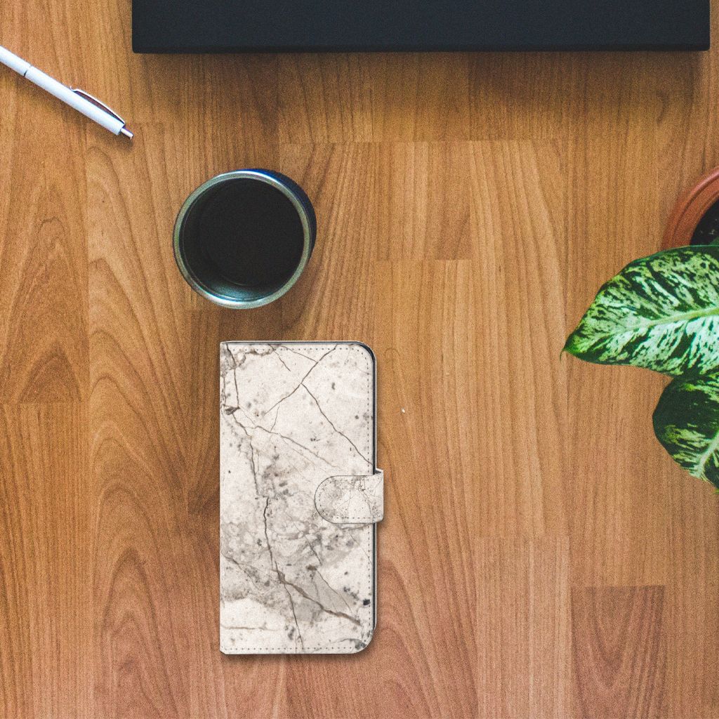 Xiaomi Poco X5 Pro | Note 12 Pro 5G Bookcase Marmer Beige boekcase marmer bovenaanzicht tafel met koffie