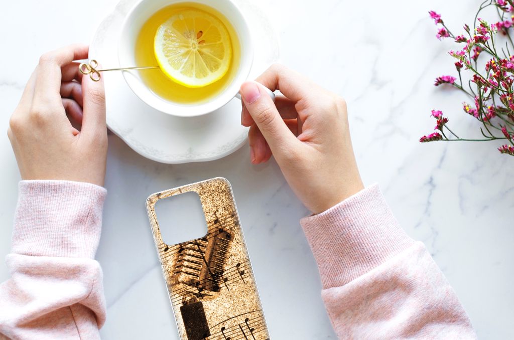 Xiaomi Redmi 10C Siliconen Hoesje met foto Bladmuziek bovenaanzicht schuin