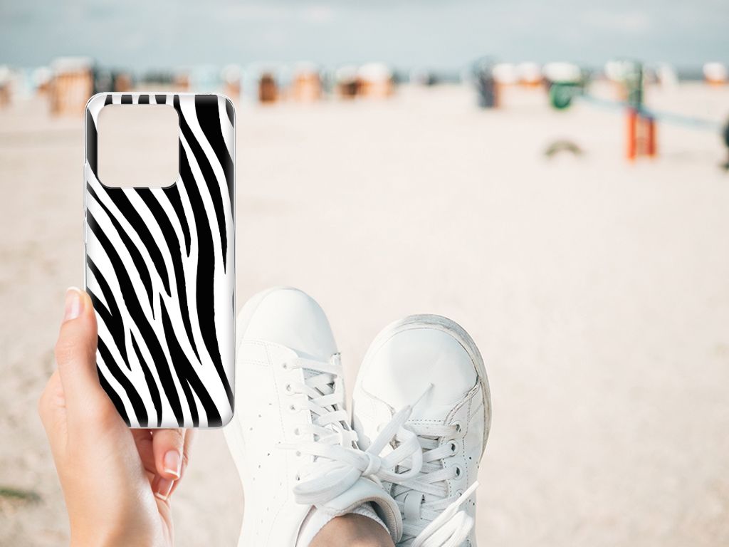 Xiaomi Redmi 10C TPU Hoesje Zebra zebrapatroon zwart wit hand schoen strand