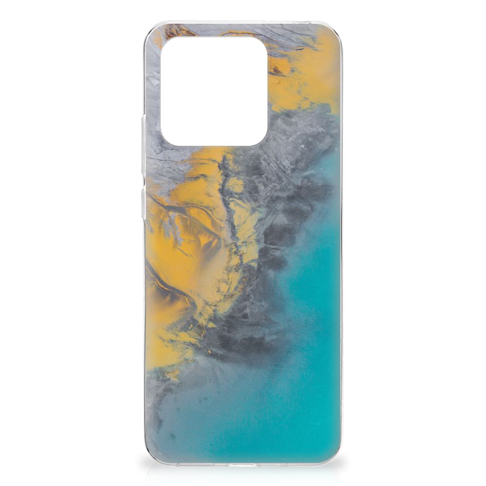 Xiaomi Redmi 10C TPU Siliconen Hoesje Marble Blue Gold design marble blue gold aanzicht voorkant