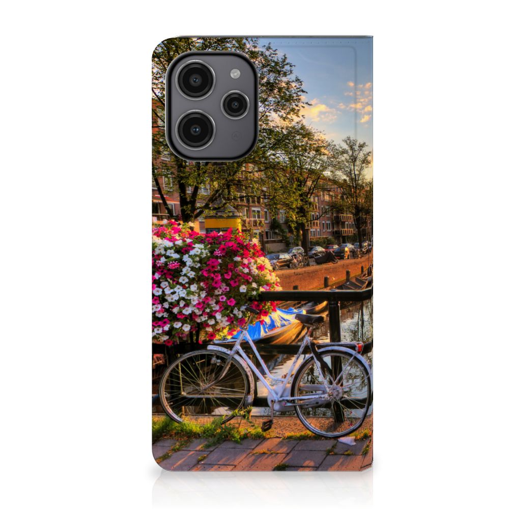 Xiaomi Redmi 12 4G book cover Amsterdamse Grachten fiets bloemen aanzicht