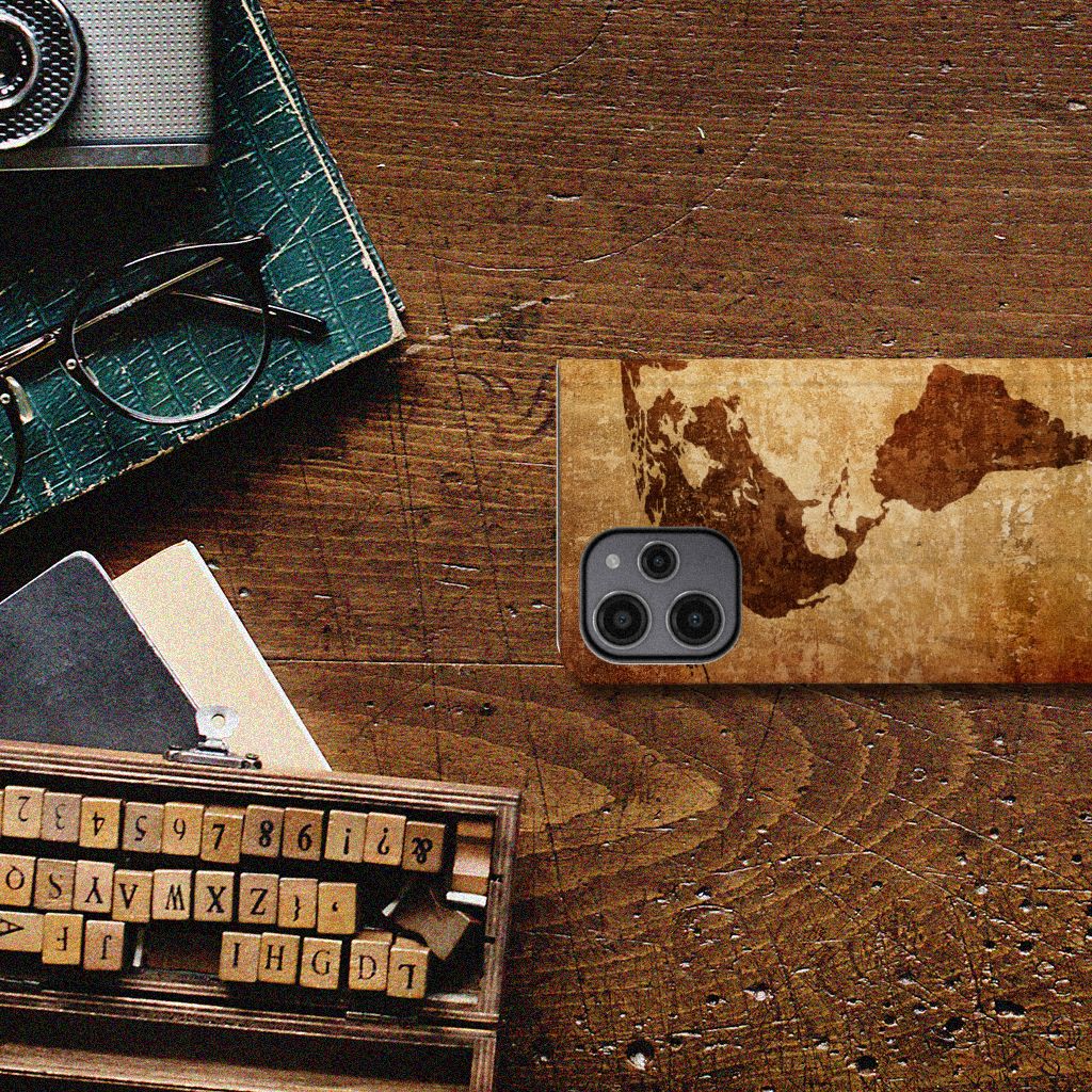 Xiaomi Redmi 12 4G Book Cover Wereldkaart hoesje wereldkaart bruin