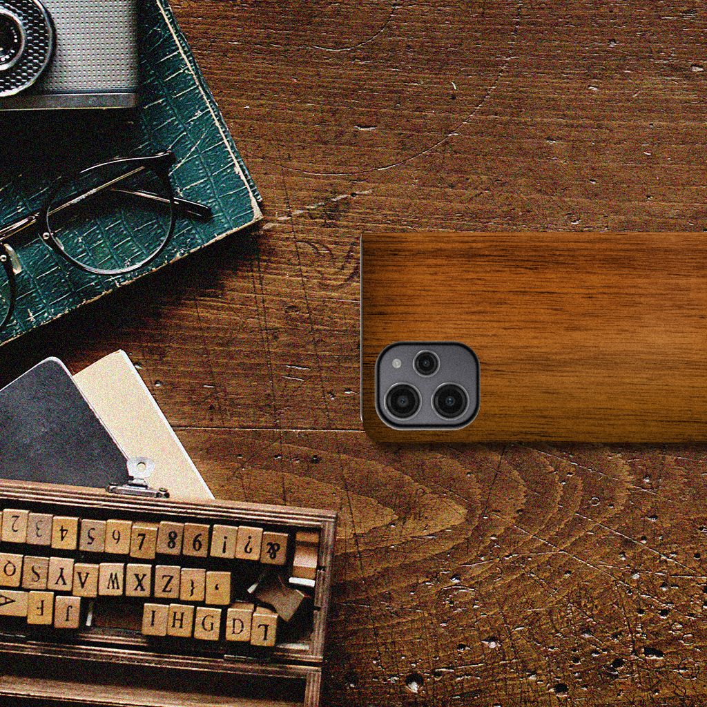 Xiaomi Redmi 12 4G Book Wallet Case Donker Hout design hout aanzicht