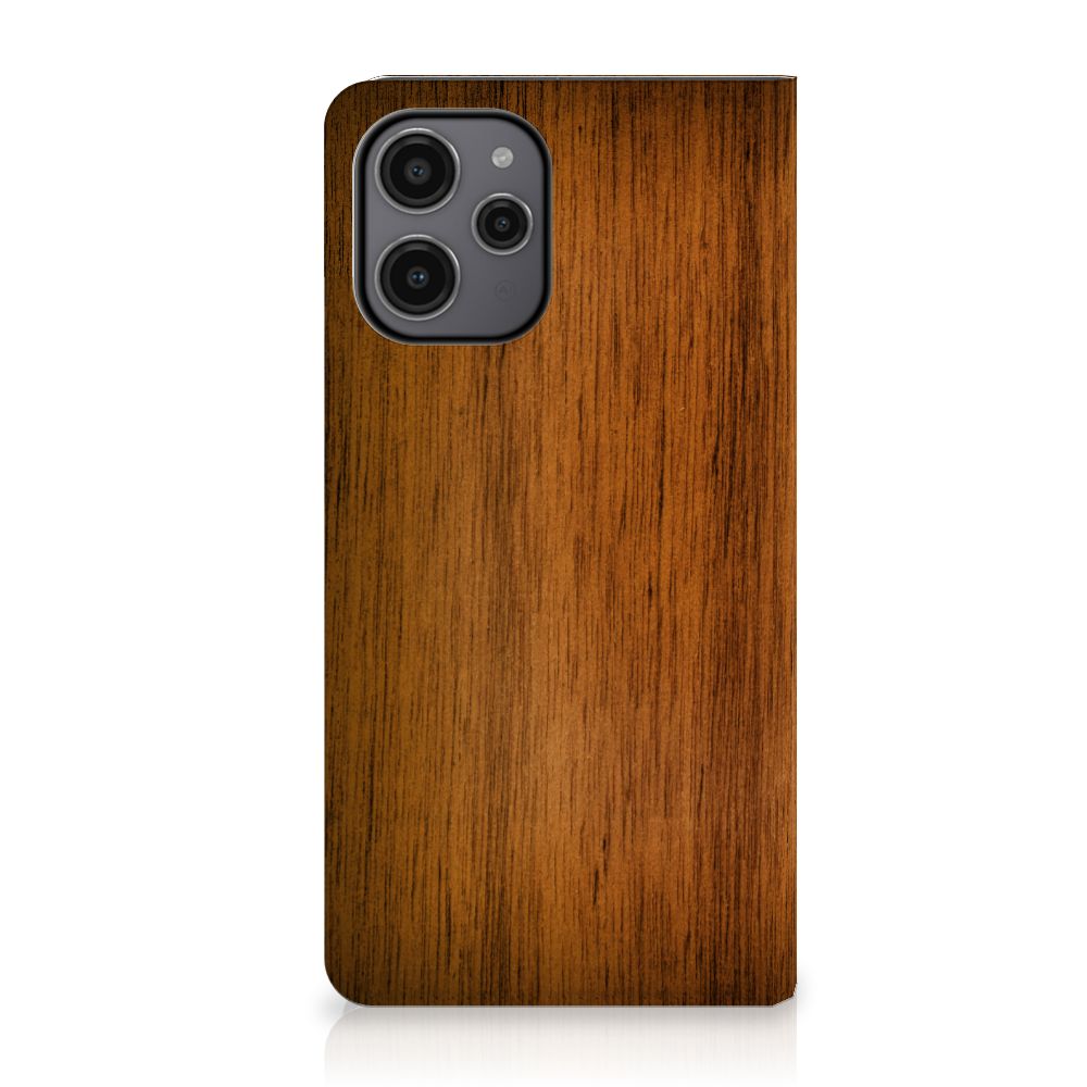 Xiaomi Redmi 12 4G Book Wallet Case Donker Hout stand case achterkant bruin hout