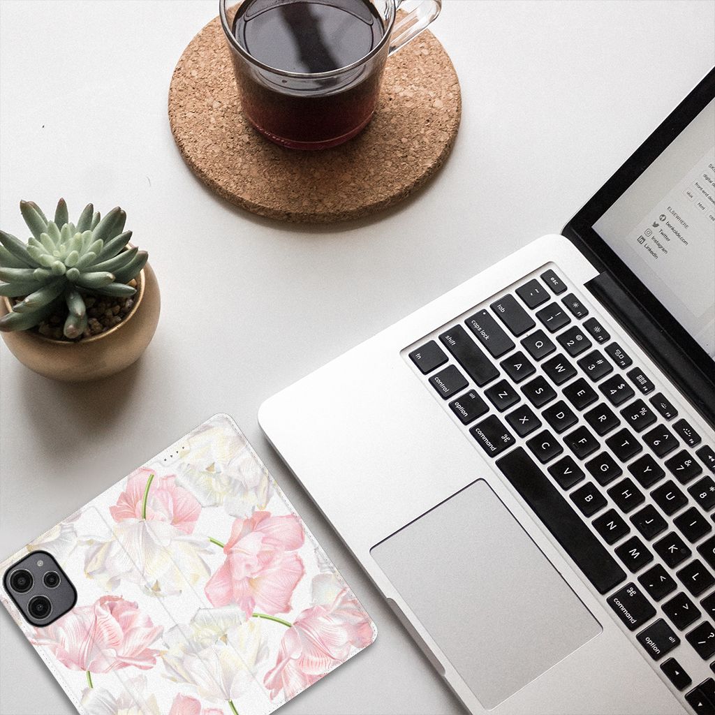 Xiaomi Redmi 12 4G Smart Cover Lovely Flowers, elegante uitstraling met witte en roze bloemen, perfecte bescherming 🌸.