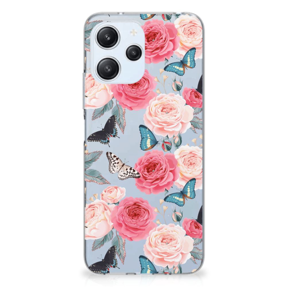 Xiaomi Redmi 12 4G TPU Case Butterfly Roses achterkant bloemen vlinders