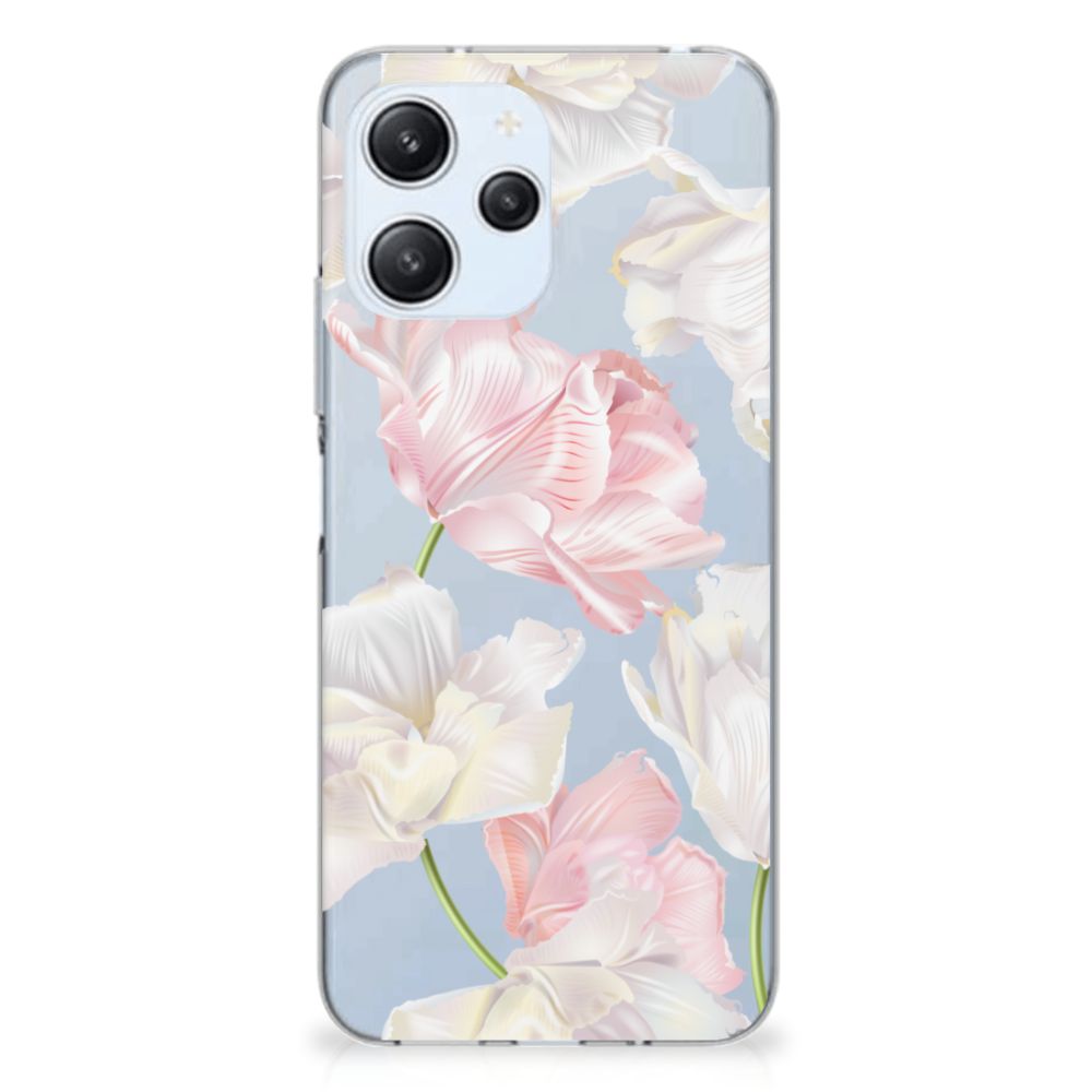 Xiaomi Redmi 12 4G TPU Case Lovely Flowers voorkant roze witte bloemen