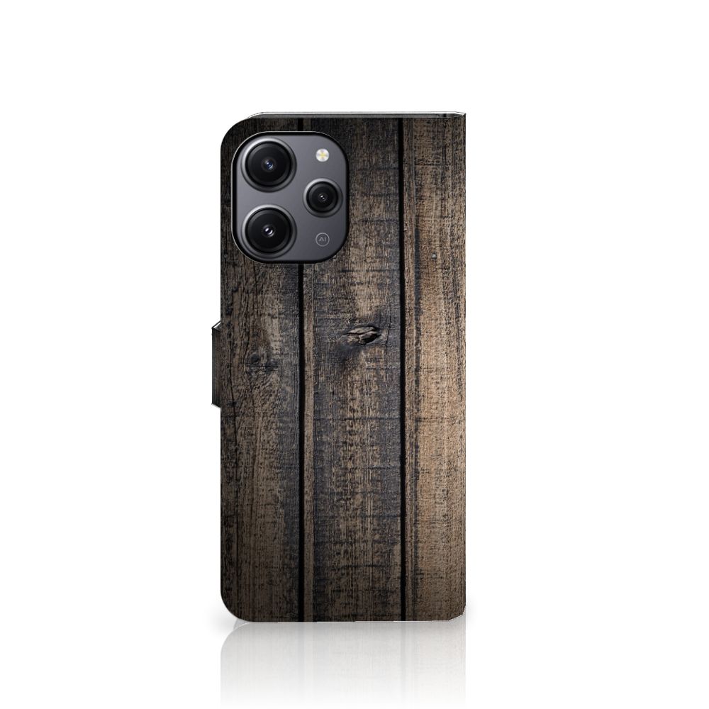 Xiaomi Redmi 12 Book Style Case Steigerhout met robuust houten design en ruimte voor 3 pasjes 📱
