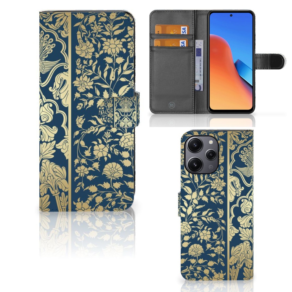 Xiaomi Redmi 12 Hoesje Beige Flowers design luxe aanzicht voorkant