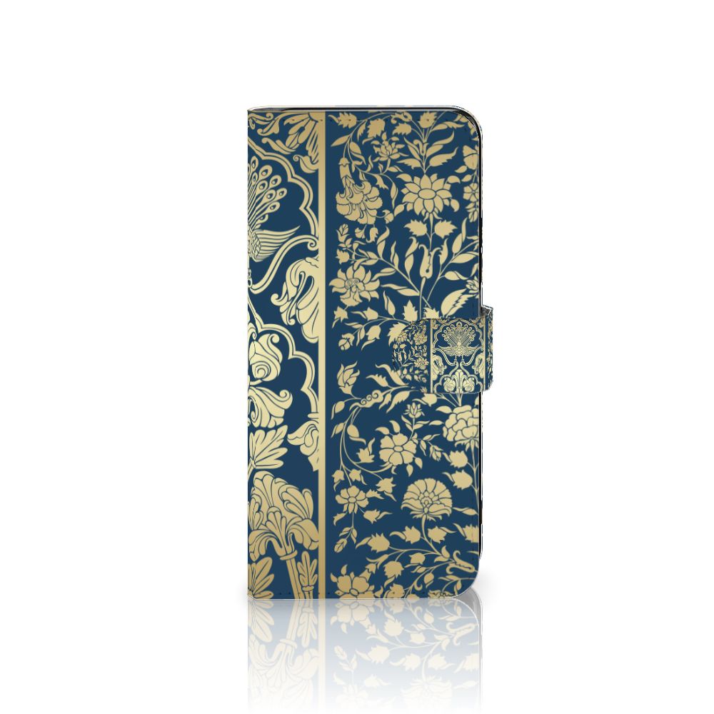 Xiaomi Redmi 12 Hoesje Beige Flowers design donkerblauw met beige bloemen aanzicht