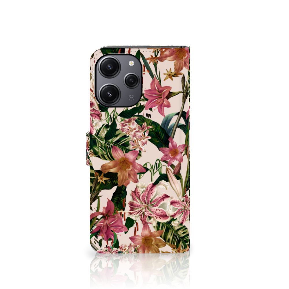 Xiaomi Redmi 12 Hoesje Flowers hoesje bloemen tropisch aanzicht
