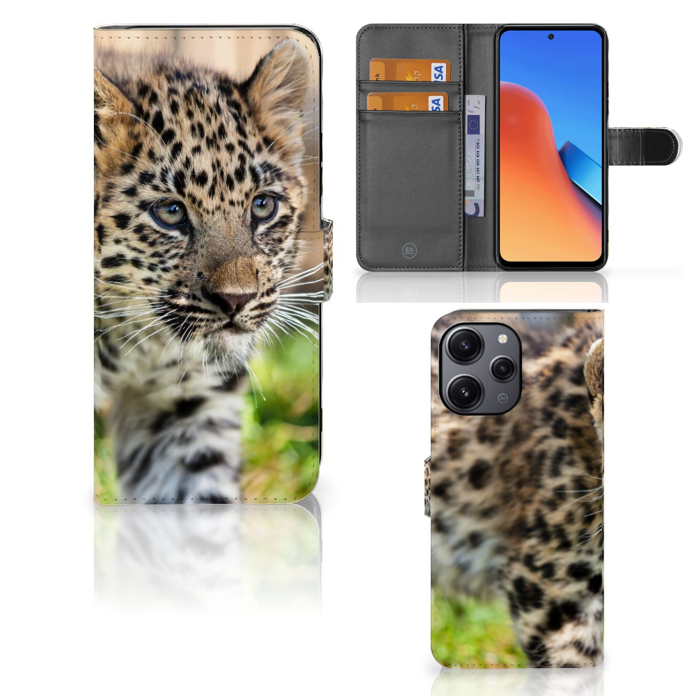 Xiaomi Redmi 12 Telefoonhoesje met Pasjes Baby Luipaard design schattig luipaard aanzicht