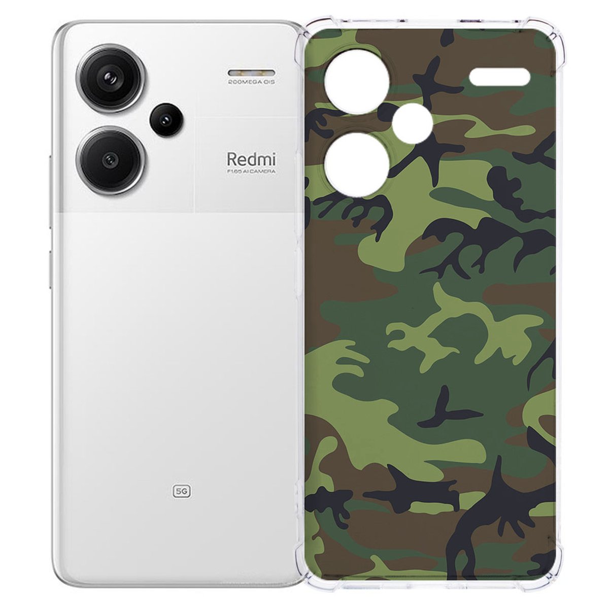Xiaomi Redmi 13 Pro Plus Hoesje Army Dark TPU Antishock camouflageprint achterkant