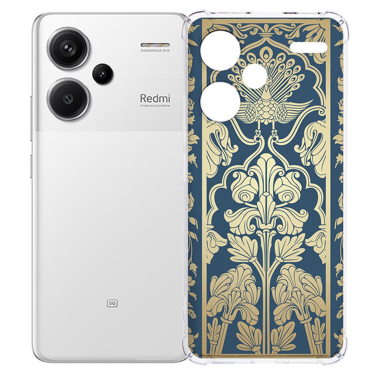 Xiaomi Redmi 13 Pro Plus Hoesje Beige Flowers TPU Antishock achterkant met bloemenprint
