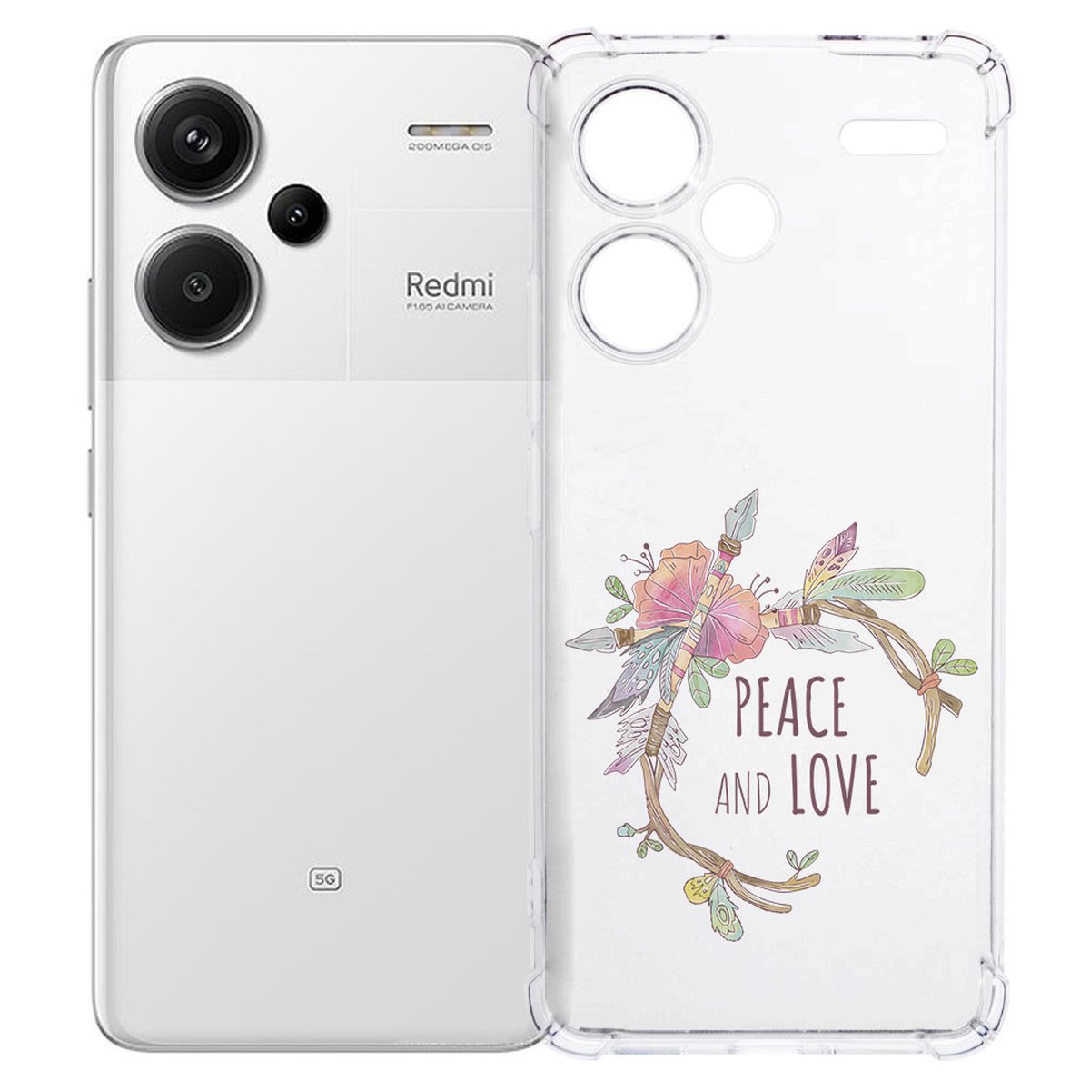 Xiaomi Redmi 13 Pro Plus Hoesje Boho Text TPU Antishock achterzijde met bloemen en tekst