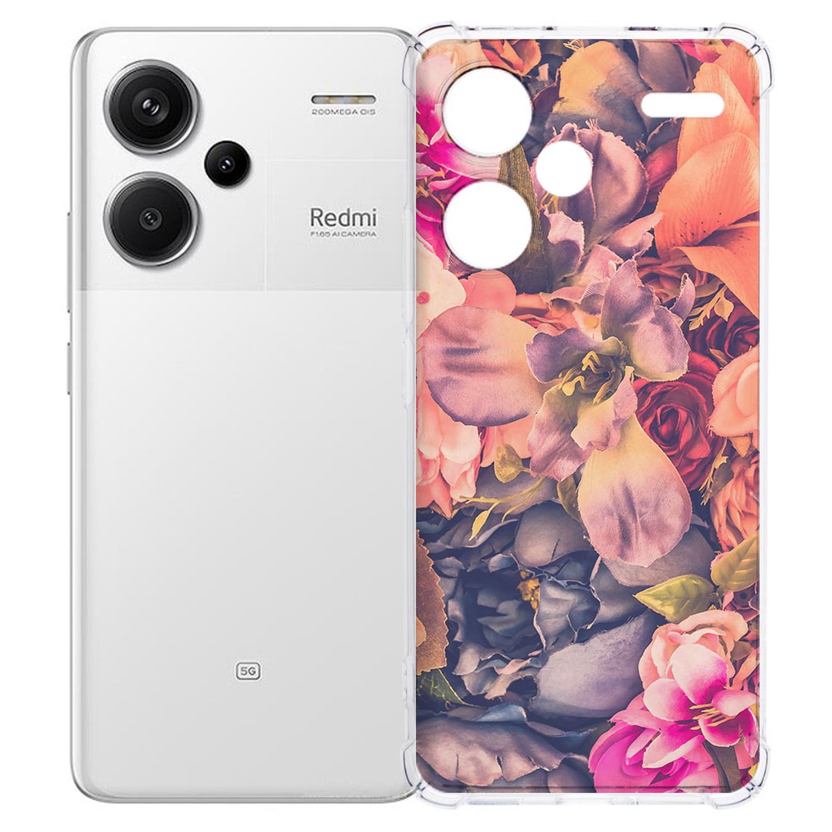 Xiaomi Redmi 13 Pro Plus Hoesje Bosje Bloemen TPU Antishock bloemenprint achteraanzicht