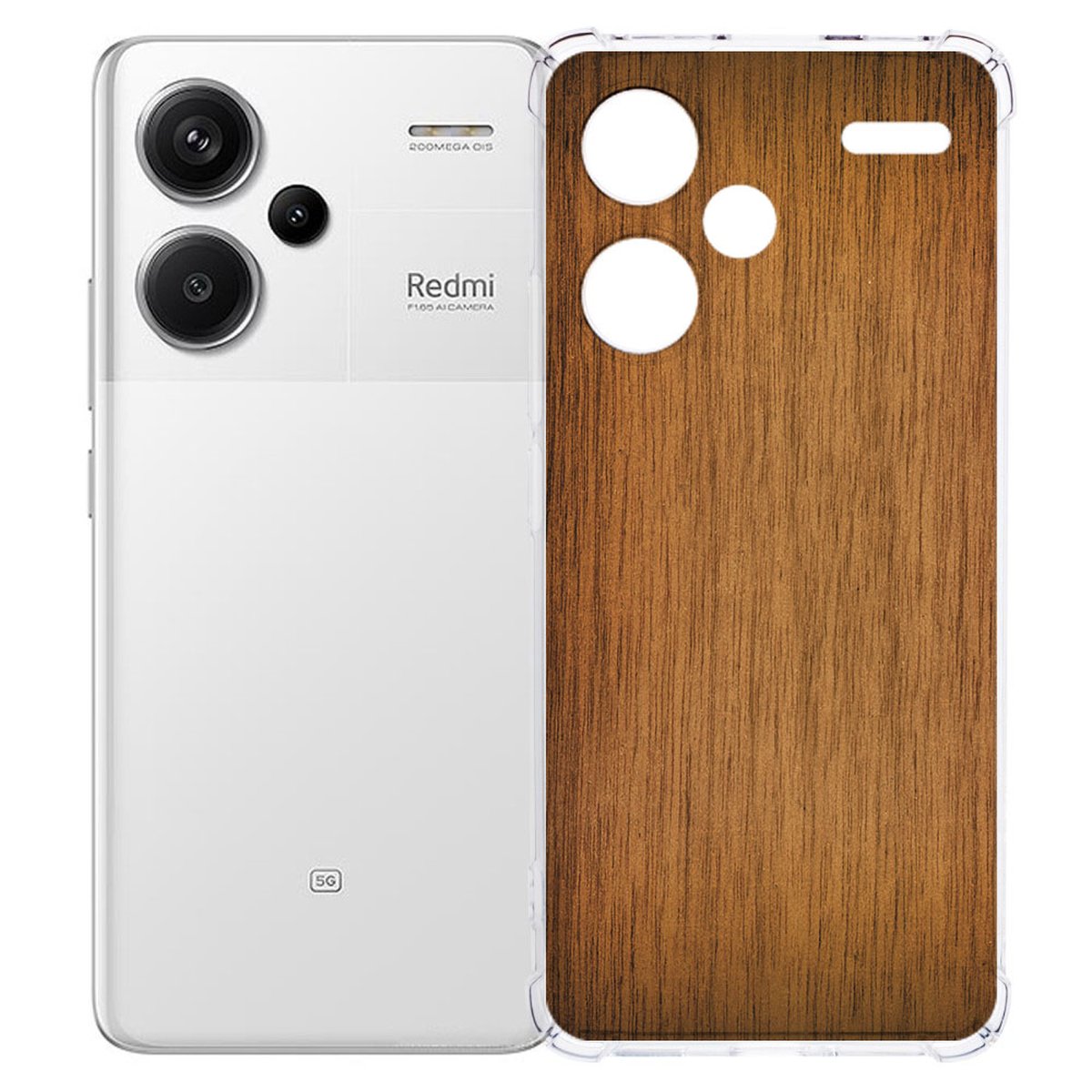 Xiaomi Redmi 13 Pro Plus Hoesje Donker Hout TPU Antishock achterzijde