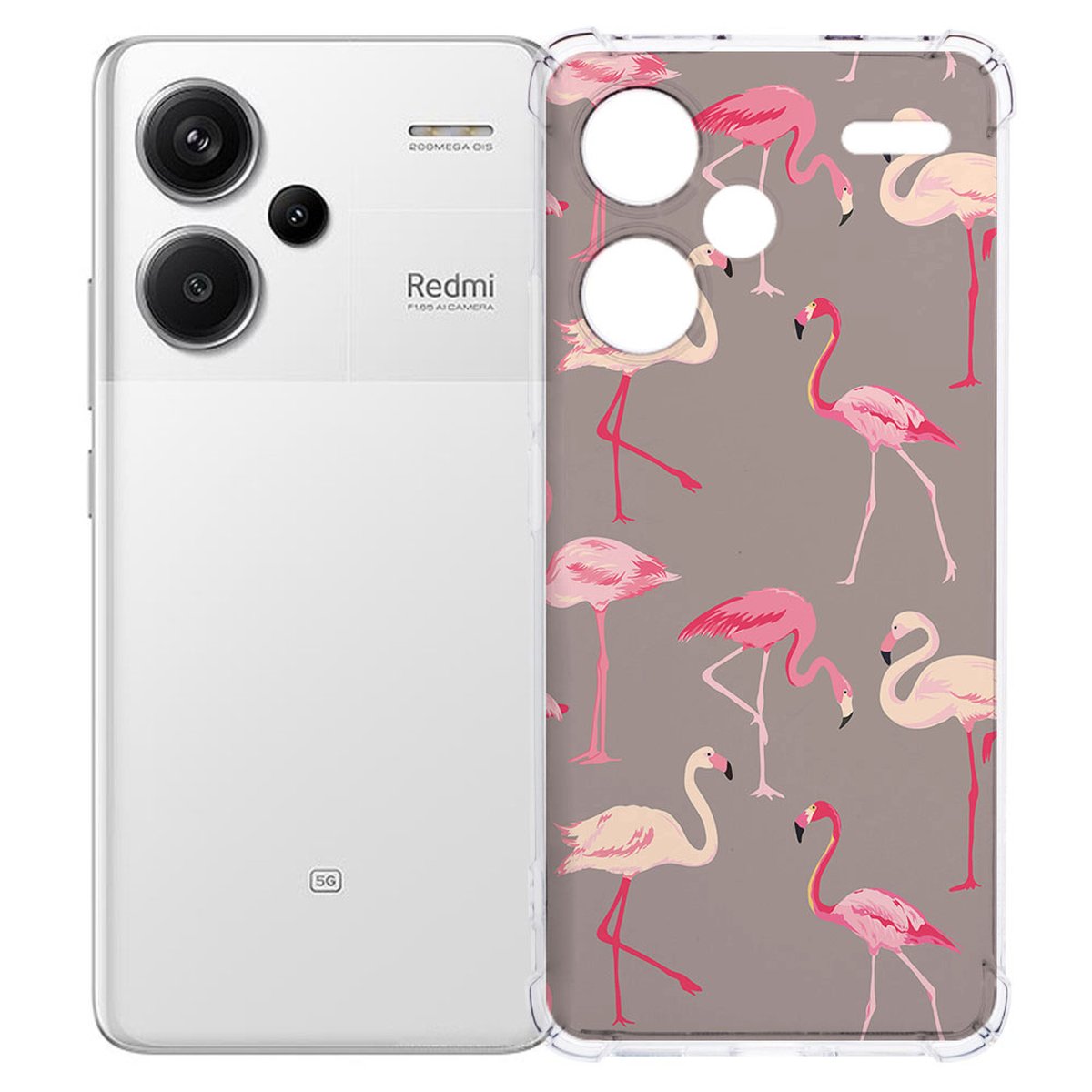 Xiaomi Redmi 13 Pro Plus Hoesje Flamingo TPU Antishock flamingo design transparant achterkant