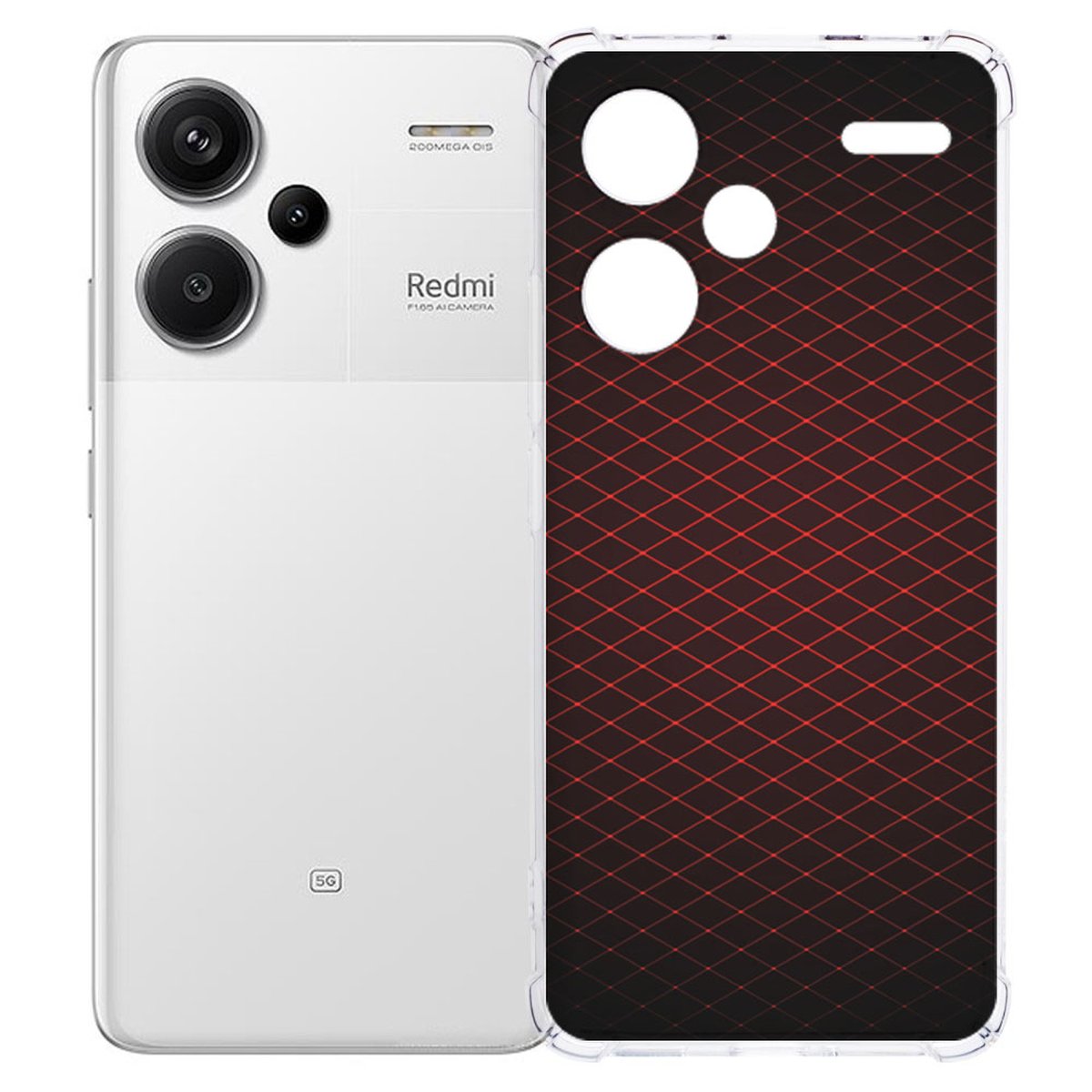 Xiaomi Redmi 13 Pro Plus Hoesje Geruit Rood TPU Antishock achterkant ontwerp