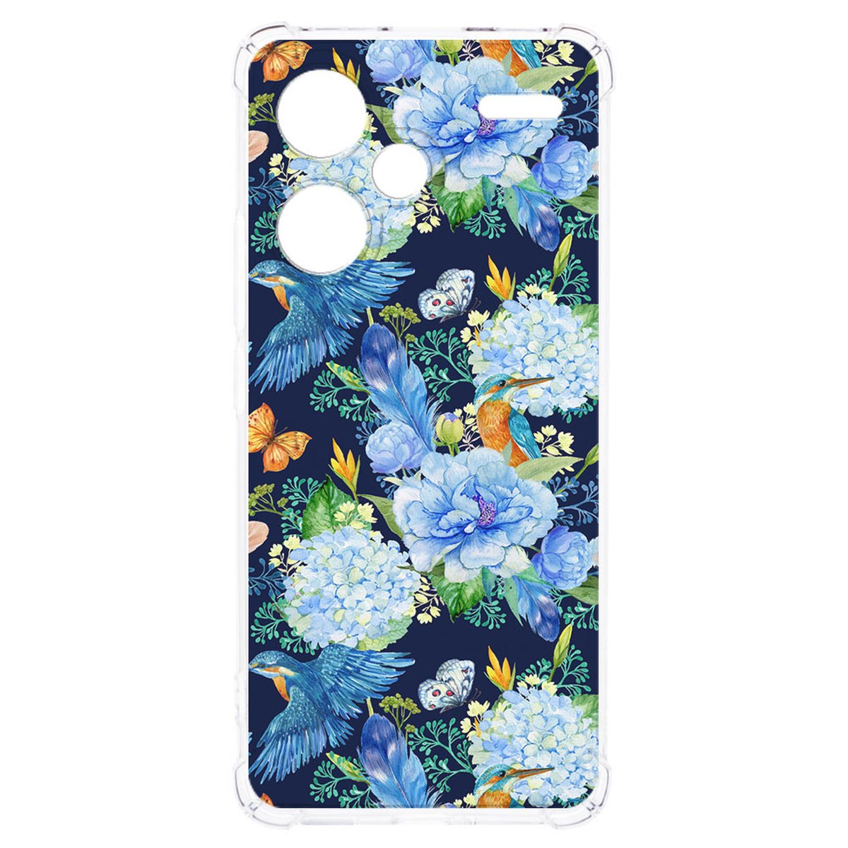 Xiaomi Redmi 13 Pro Plus Hoesje IJsvogel TPU Antishock bloemen design transparante achterkant