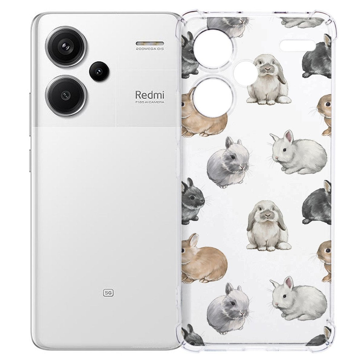 Xiaomi Redmi 13 Pro Plus Hoesje Konijntjes TPU Antishock konijntjes ontwerp achterkant