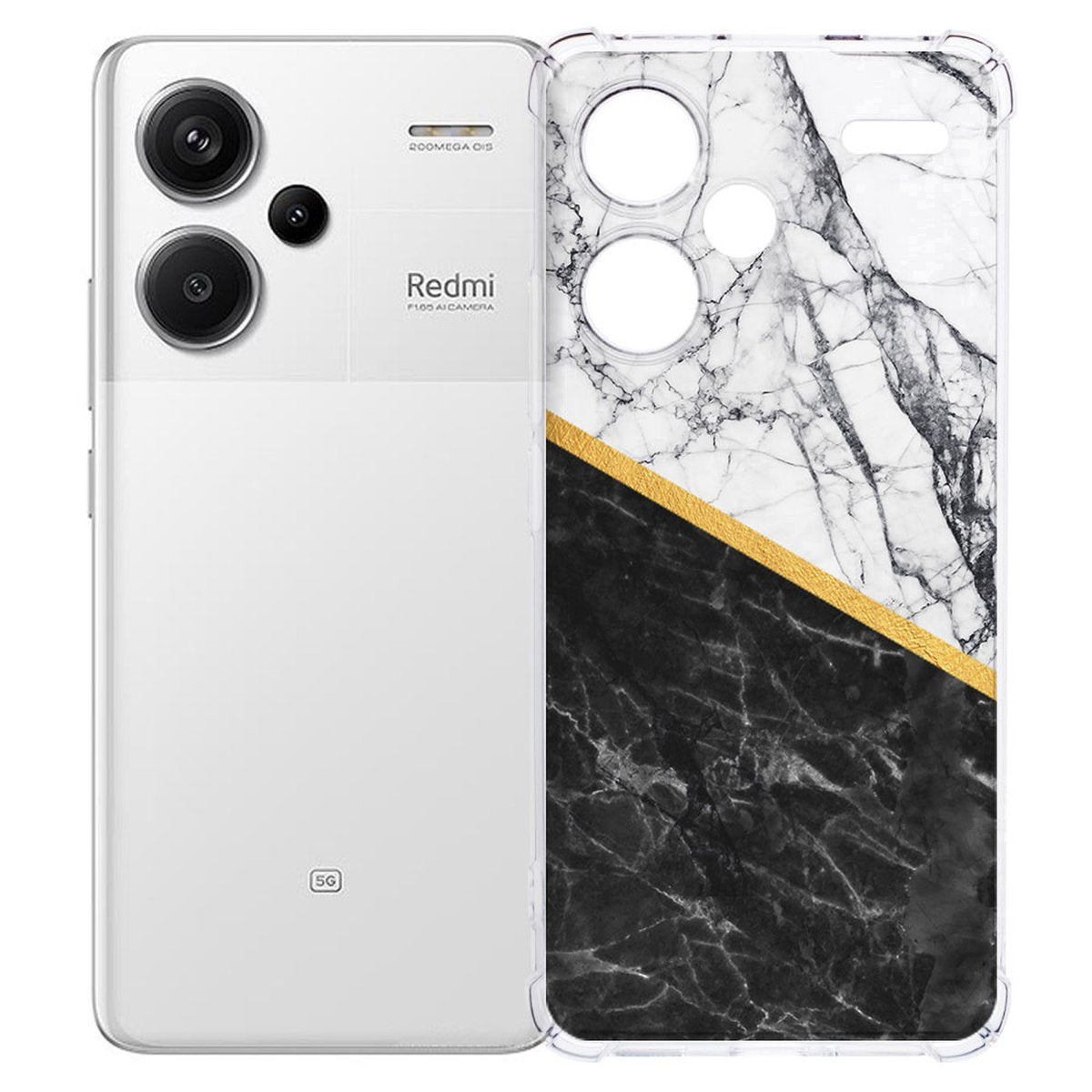 Xiaomi Redmi 13 Pro Plus Hoesje Marble White Black TPU Antishock achterkant design