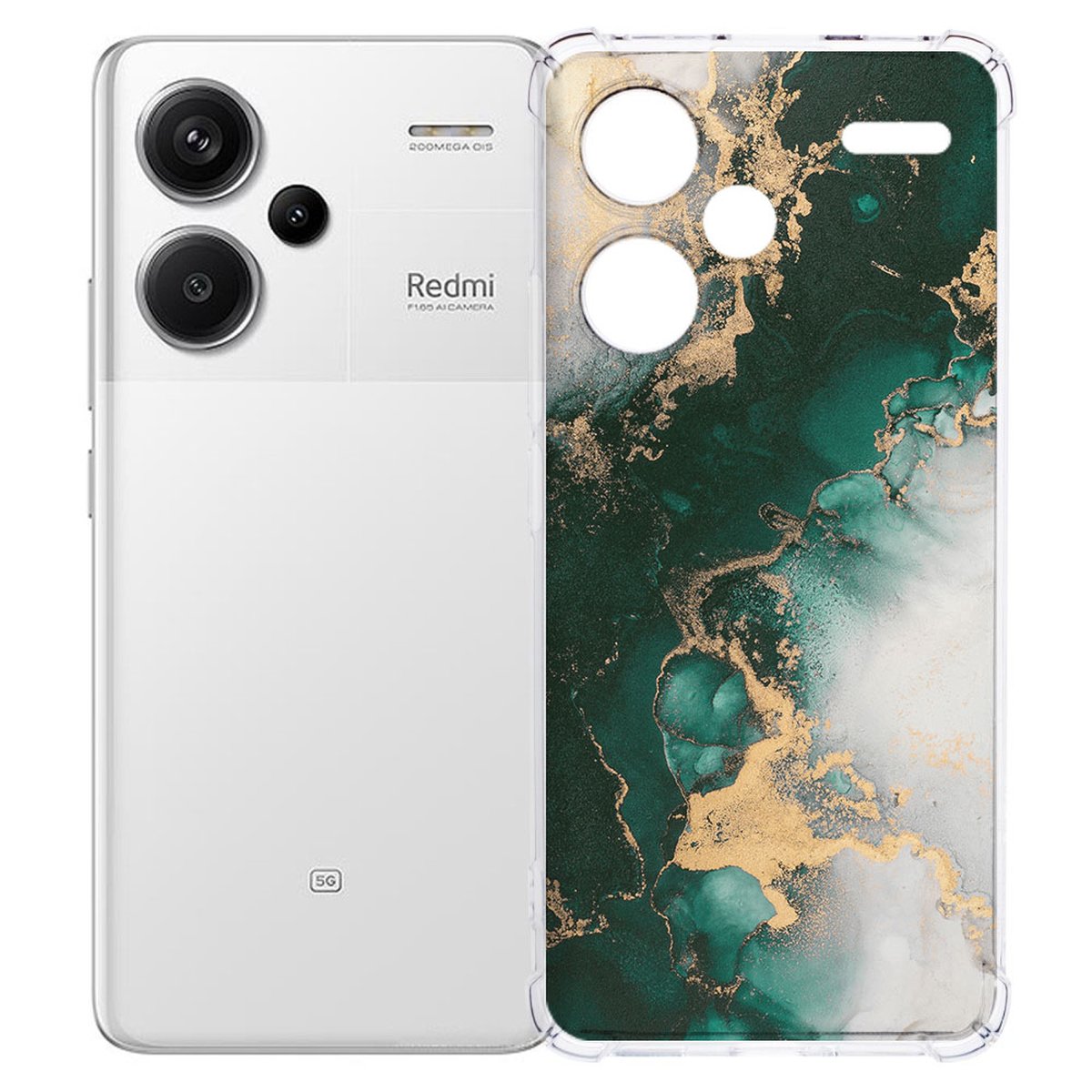 Xiaomi Redmi 13 Pro Plus Hoesje Marmer Groen TPU Antishock achterkant