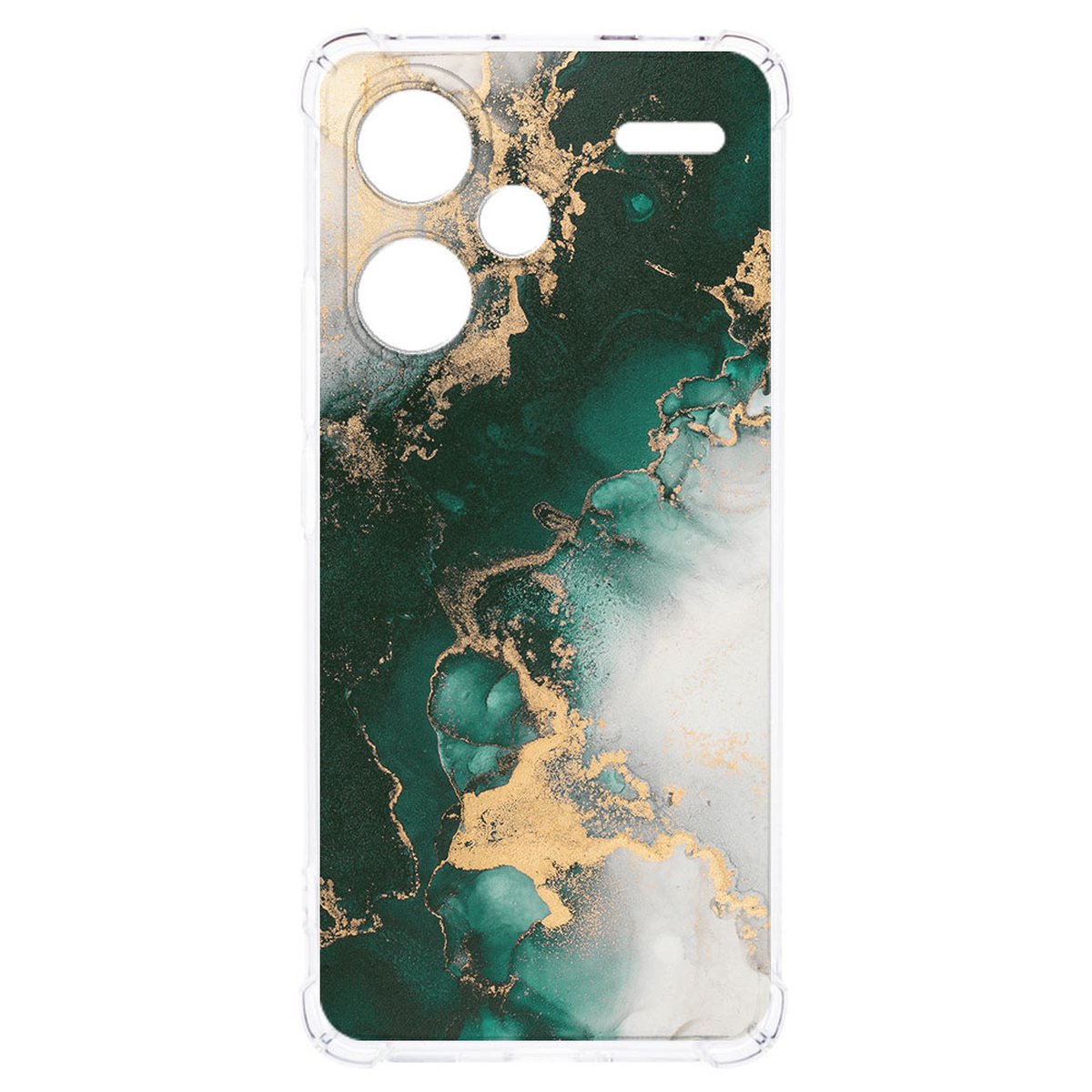 Xiaomi Redmi 13 Pro Plus Hoesje Marmer Groen TPU Antishock design groen wit goud aanzicht