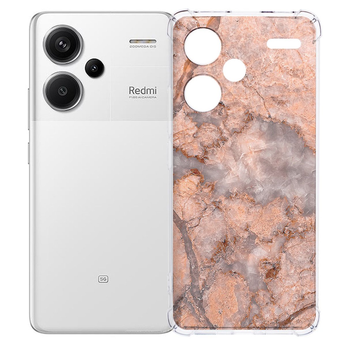 Xiaomi Redmi 13 Pro Plus Hoesje Marmer Oranje TPU Antishock achterkant