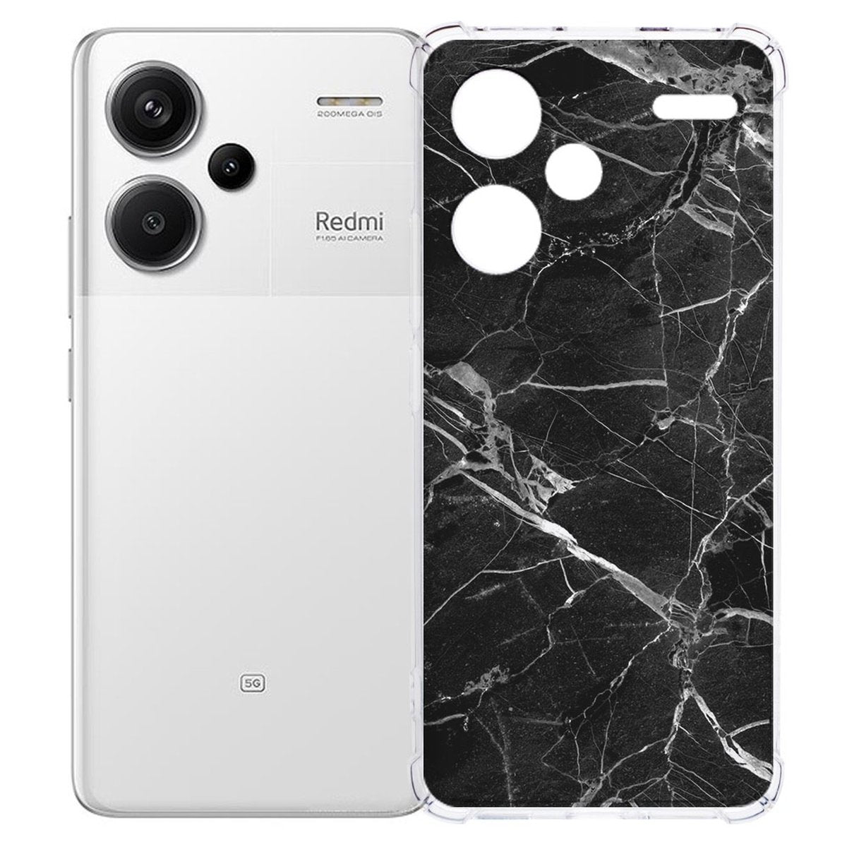 Xiaomi Redmi 13 Pro Plus Hoesje Marmer Zwart TPU Antishock achteraanzicht
