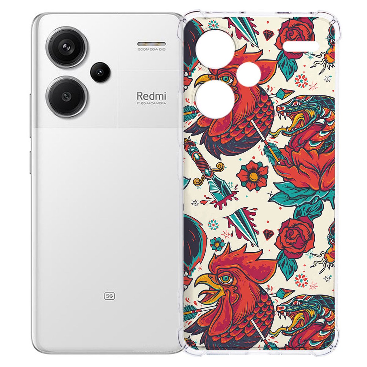 Xiaomi Redmi 13 Pro Plus Hoesje Old Skool TPU Antishock telefoonhoesje kleurrijk design achterkant